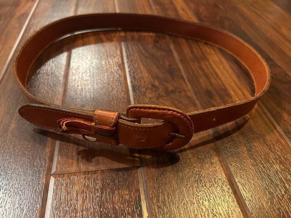 Vintage Dockers Brown Leather Belt Size L w/Leather Buckle and Colorful Tassels - Picture 2 of 9